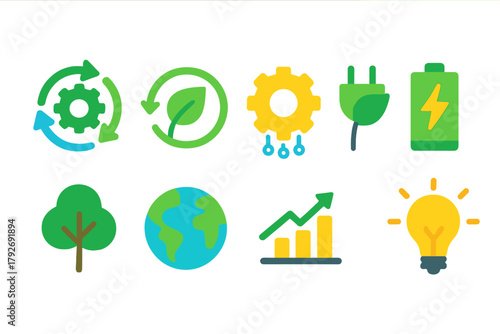 Eco, environment flat icon set. Renewable energy, sustainable living flat icons collection