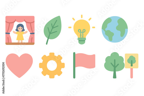 Environmental flat icon set. Nature, sustainability, and save earth icons collection