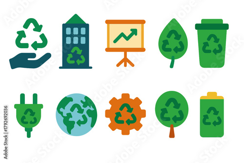 Recycling and sustainability icon set. Eco-friendly environment icons flat collection