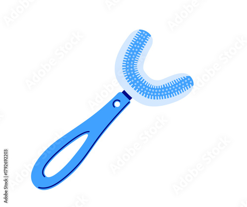 U-shaped toothbrush. Innovative oral care concept for children dental hygiene. Vector isolated illustration.