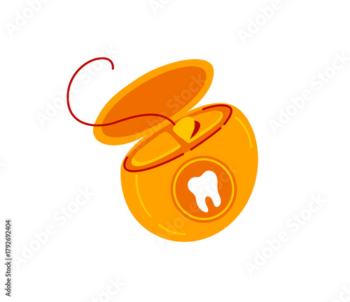 Roll of dental floss for cleaning teeth. Interdental cleaning. Morning routine. Hand drawn vector illustration.