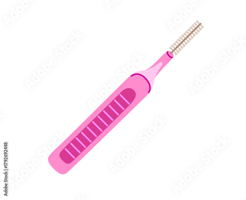 Proxy brush for cleaning teeth gaps. Interproximal brush. Interdental pick. Oral care and dental hygiene tool. Hand drawn vector illustration.