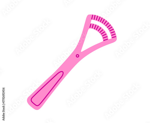 Oral tongue scraper. Minimalist cleaning tool for daily oral care and fresh breath. Hand drawn vector illustration.