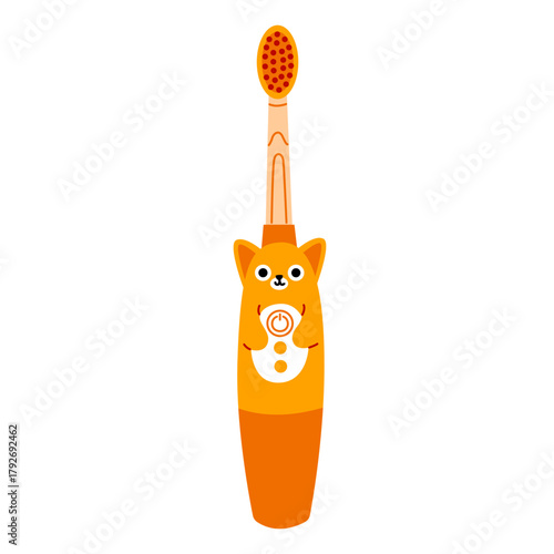 Kids electric toothbrush. Cute animals character design. Innovative oral care concept for children playful dental hygiene. Vector isolated illustration.