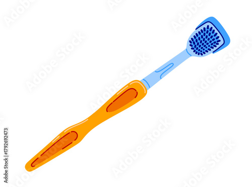 Oral tongue scraper. Minimalist cleaning tool for daily oral care and fresh breath. Hand drawn vector illustration.