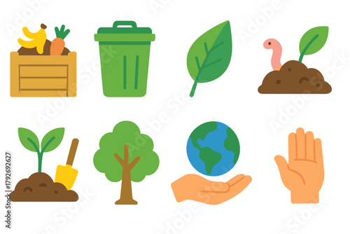 Eco-friendly, recycling flat icon set. Environment, sustainability flat icons collection