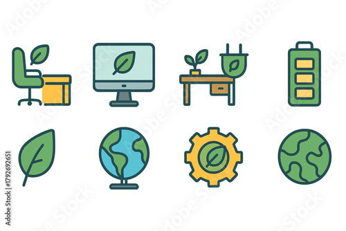 Eco-friendly, green energy line icon set for sustainability and renewable resources