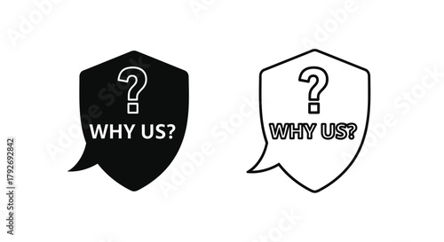 Two question mark shield icons one black and one white with text