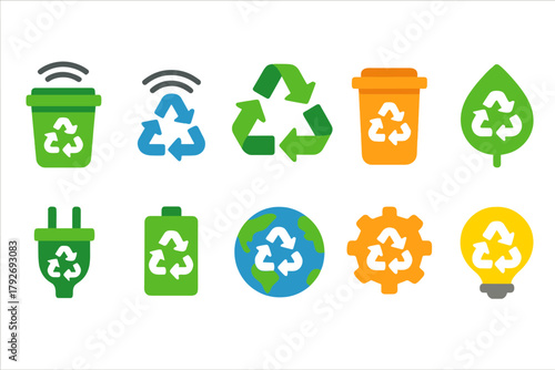 Recycling and environment flat icon set: eco-friendly, sustainability icons collection