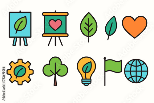 Eco-friendly flat icon set. Environment, nature conservation icons for sustainability