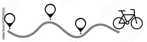 Bicycle road sign. Bicycle traffic sign location icon symbol collection website graphic design. Bicycle icon dotted line path with start point. Vector illustration. EPS 10