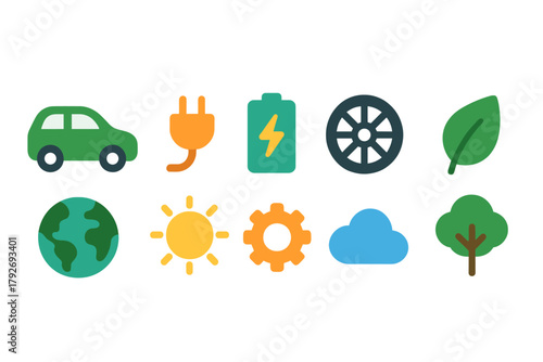 Eco-friendly, renewable energy flat icon set. Sustainability, nature symbols collection