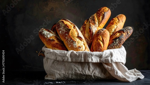 Delicious Freshly Baked Baguettes in a Basket