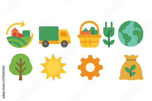 Eco, sustainability flat icon set. Green energy, environment, recycling icons collection