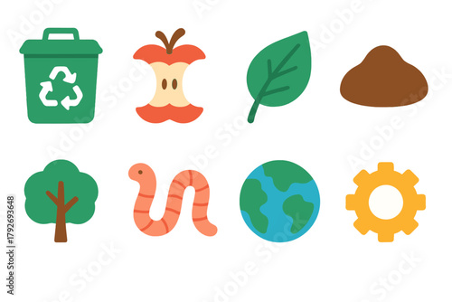 Recycling and sustainability flat icon set. Eco-friendly, green, environmental icons.