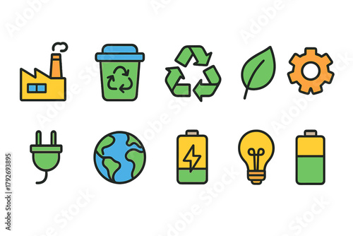 Eco-friendly line icon set. Sustainability, recycling, energy conservation icons collection