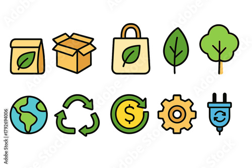 Eco, sustainability flat icon set. Environmental conservation, recycling icons collection