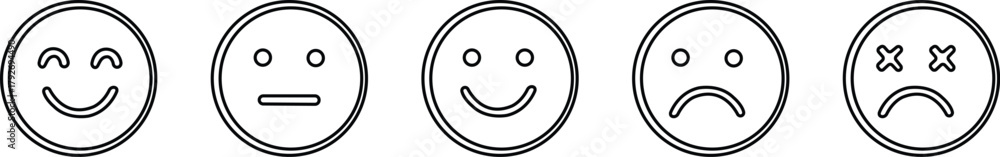 Fototapeta premium Emoji icon set.Smiley icon line set. Emoji icon collection containing happy emotion, sad, smiling, surprised, angry, relaxed, confused, laughing, excited and shocked emoticon icons.