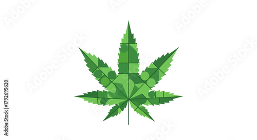 Geometric Cannabis Leaf Design on White Background.