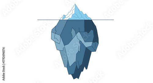 Iceberg floating in the ocean with hidden depth.