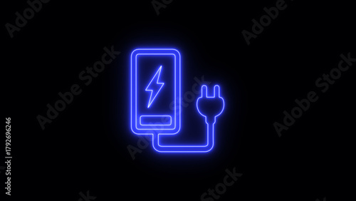 Glowing Neon Battery Charging JPEG, Neon Battery Charging Icon, Neon Battery Charge Symbol