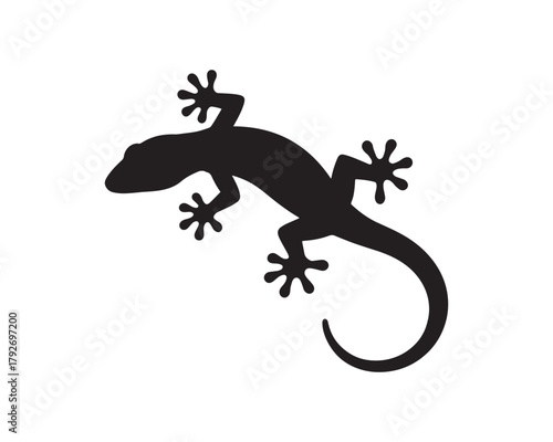 Lizard silhouette illustration, Reptile animal icon, Gecko shape graphic vector.
