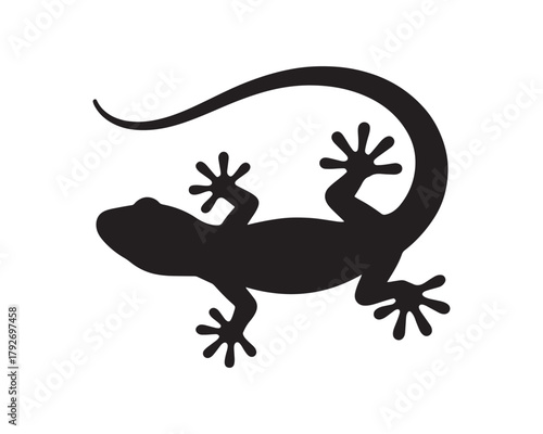 Lizard silhouette illustration, Reptile animal icon, Gecko shape graphic vector.