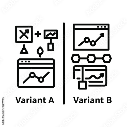 Ab testing concept with charts and graphs showing variant a and variant b performance
