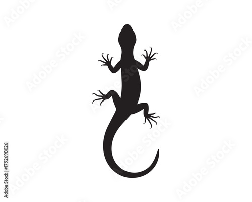 Lizard silhouette illustration, Reptile animal icon, Gecko shape graphic vector.
