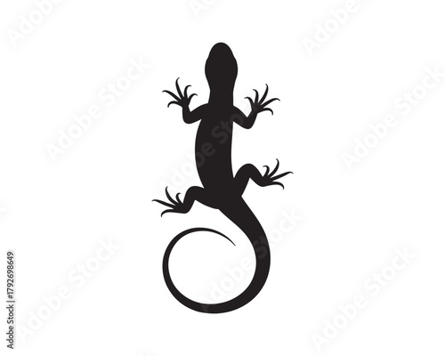 Lizard silhouette illustration, Reptile animal icon, Gecko shape graphic vector.