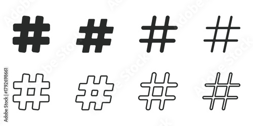 Versatile hashtag symbol variations. Use these for social media, marketing, and design projects. Add a modern, dynamic touch to your creative content now.