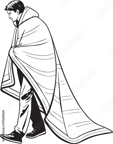 Blanket, Disaster Relief Supplies Emergency Essentials Hand-drawn Sketch Drawing Vector Illustration, Line Linear Symbol Engraving Coloring Book, Black and White Isolated