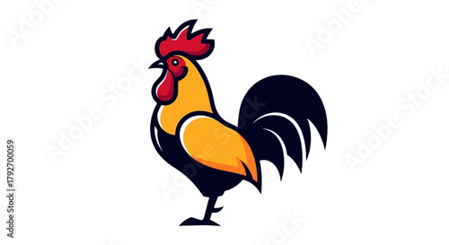 Stylized Rooster Illustration with Bold Outlines and Colors.