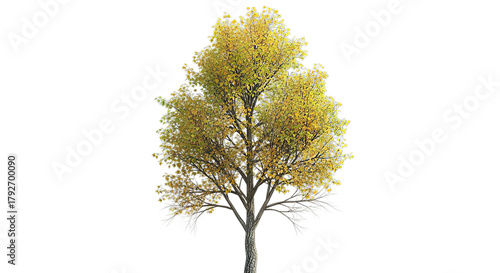 Autumn birch tree with yellow leaves isolated