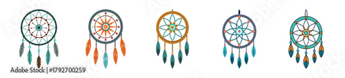 Collection of decorative dream catchers with feathers and colorful details