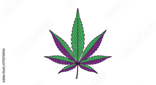 Vibrant Cannabis Leaf Illustration with Purple Accents.