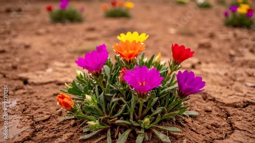 Colorful flowers blooming in the arid desert environment
