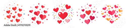 Heart confetti bursting with love and joyful celebration