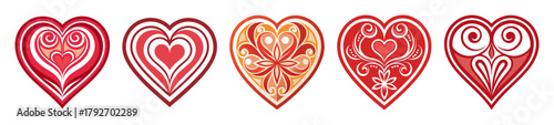 Collection of decorative hearts with romantic themes and warm colors