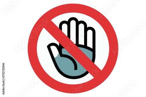 Red prohibition sign with open hand symbol indicating stop or danger