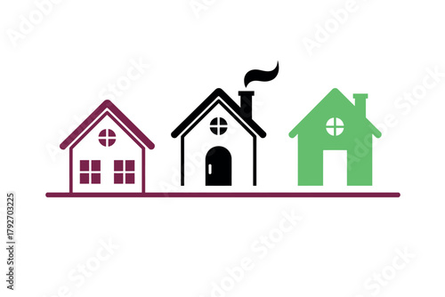Simple colorful row of houses representing real estate options