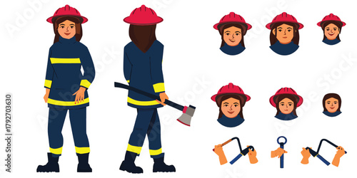 Firefighter Character with Axe Vector Illustration