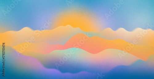 Fototapeta Naklejka Na Ścianę i Meble -  Ethereal abstract artistic idyllic landscape illustration grainy noise spray paint background