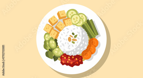 Colorful Rice Dish Served With Vegetables And A Savory Red Sauce