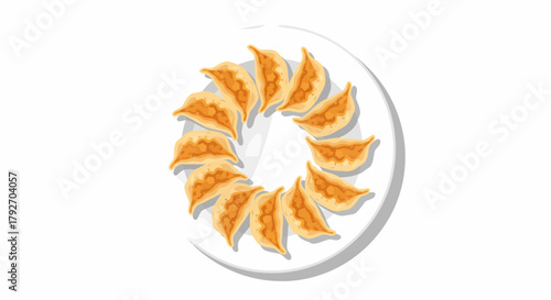 Delicious Gyoza Dumplings Arranged on A White Plate Illustration