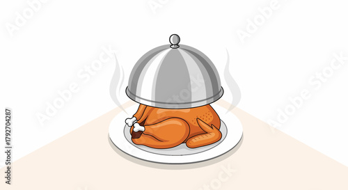 Delicious Roasted Poultry Under Silver Dome Food Illustration
