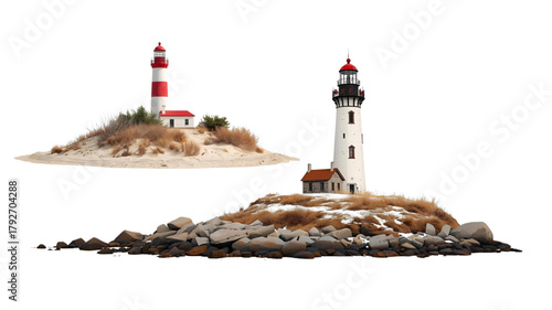 Two Lighthouses Stand Tall On Separate Islands Evoking A Sense Of Maritime History And Coastal
