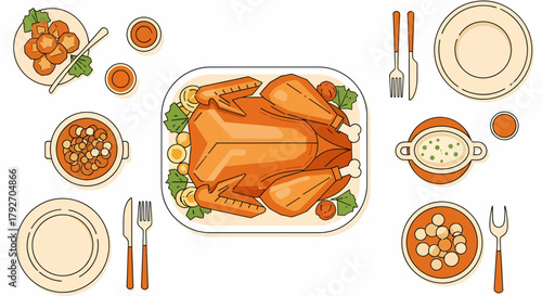 Festive Thanksgiving Dinner Featuring Roasted Turkey And Traditional Sides