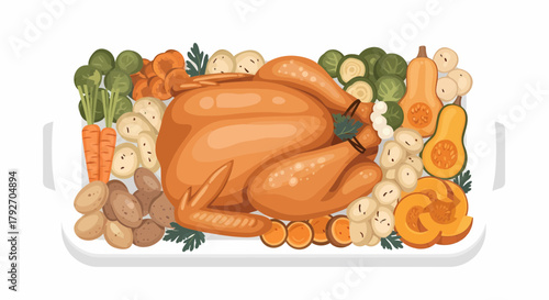 Festive Thanksgiving Dinner Platter With Roasted Turkey And Vegetables