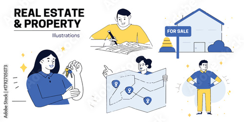 Real Estate & Property People and Home Illustrations